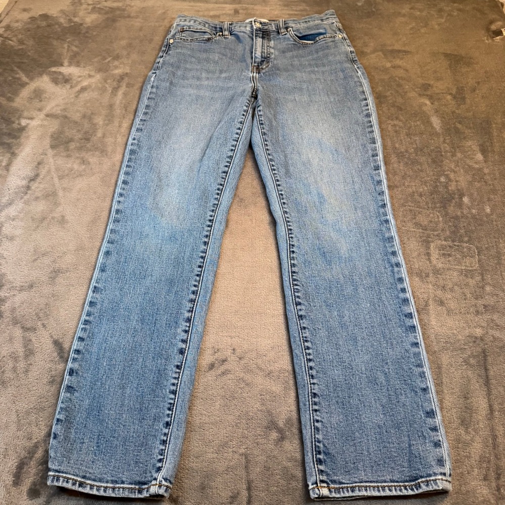 Eunina Luna High Rise Slim Straight Jeans Blue Denim Womens 9/29W Distressed